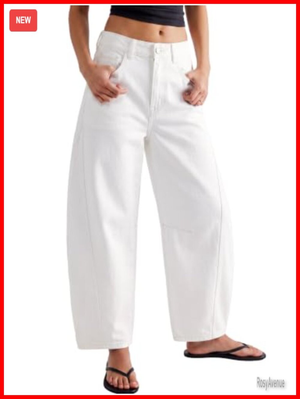 Women's Mid Rise Barrel Jeans Cropped Stretch Denim